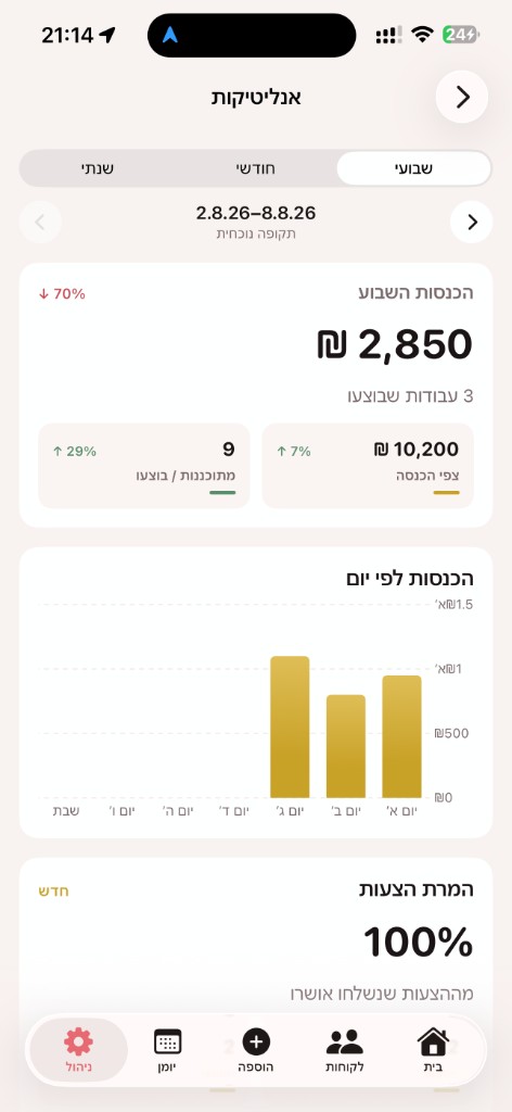 אנליטיקות — הכנסות, עבודות והמרת הצעות